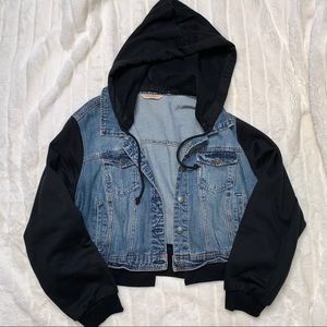 Highway Jeans Cropped Denim Jacket with Black Hood